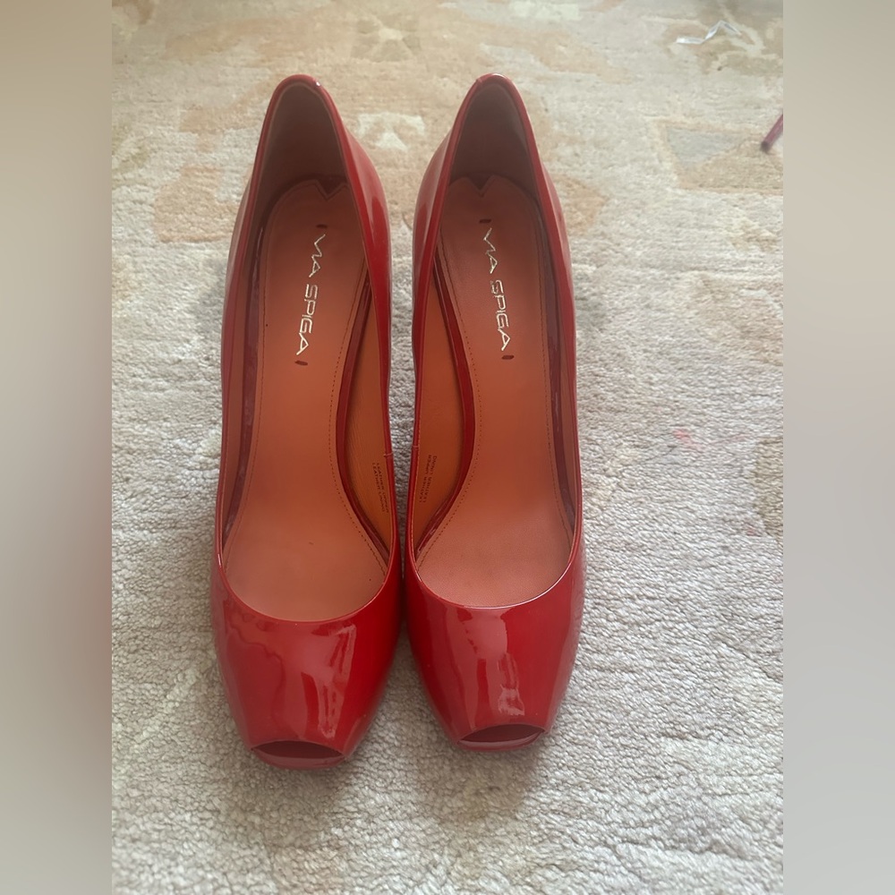 SOLD Via Spiga red peep toe pumps size 10 SOLD